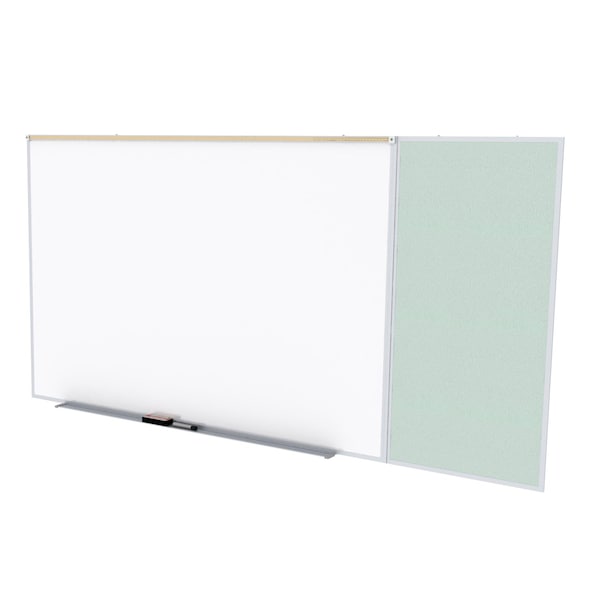 Combo Whiteboard/Bulletin, Mag Por/Vnyl, Styl C, 4 ft H x 10 ft W, Silver